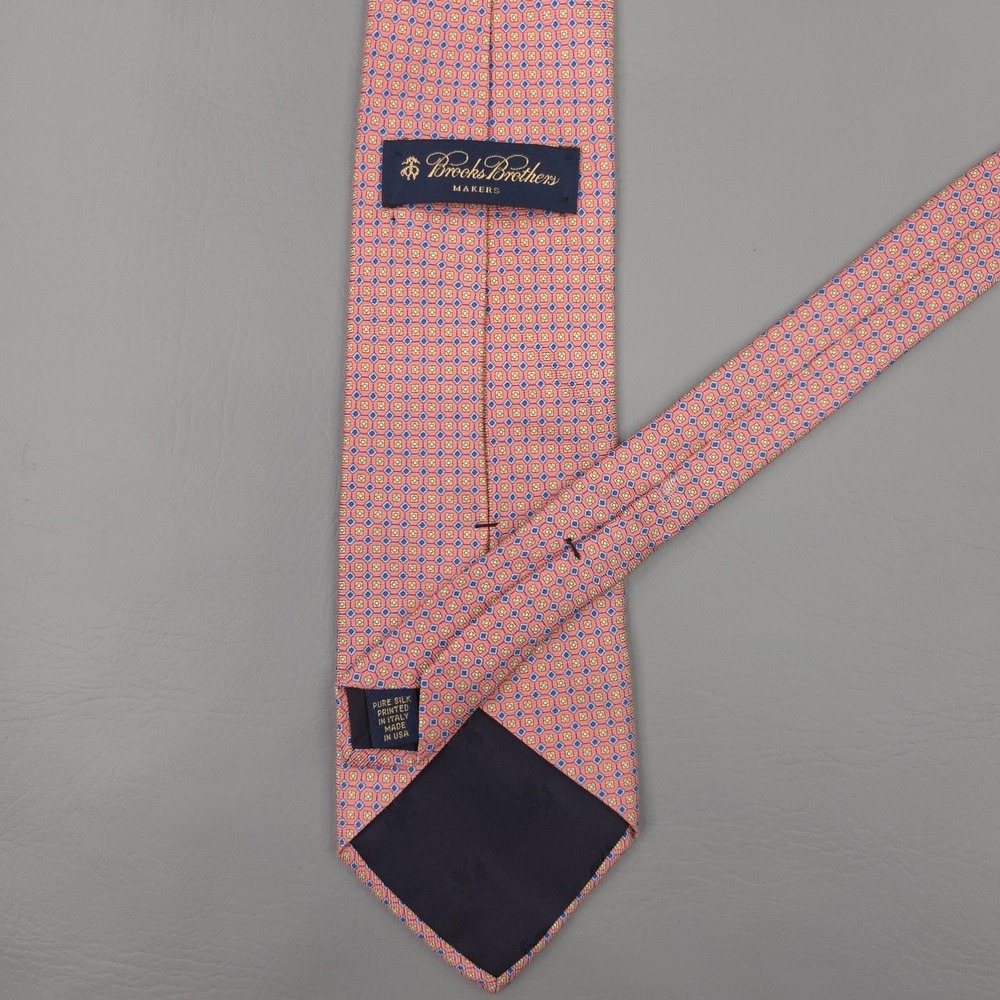 Brooks Brothers Tie Mens One Size Pink Silk Geometric Makers USA Italy Woven 60" - Picture 4 of 7